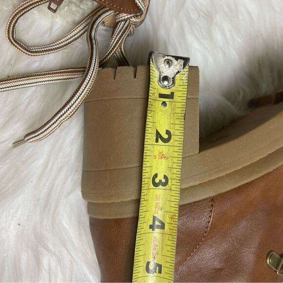 Universal Thread Faux Sherpa Aubrie lace up Boots Brown Block Heel faux fur SZ11 - Picture 6 of 9
